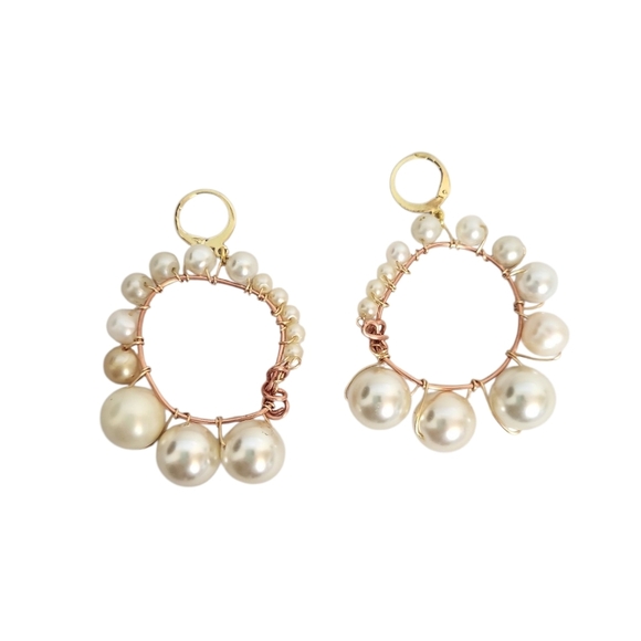 18K Gold Plated Faux Pearl Cooper Hoop Huggie Earring - Picture 5 of 6